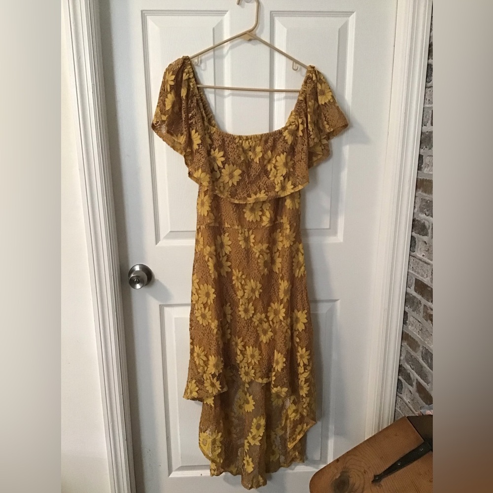SHEIN Yellow Brown Ruffled Tiered Sundress